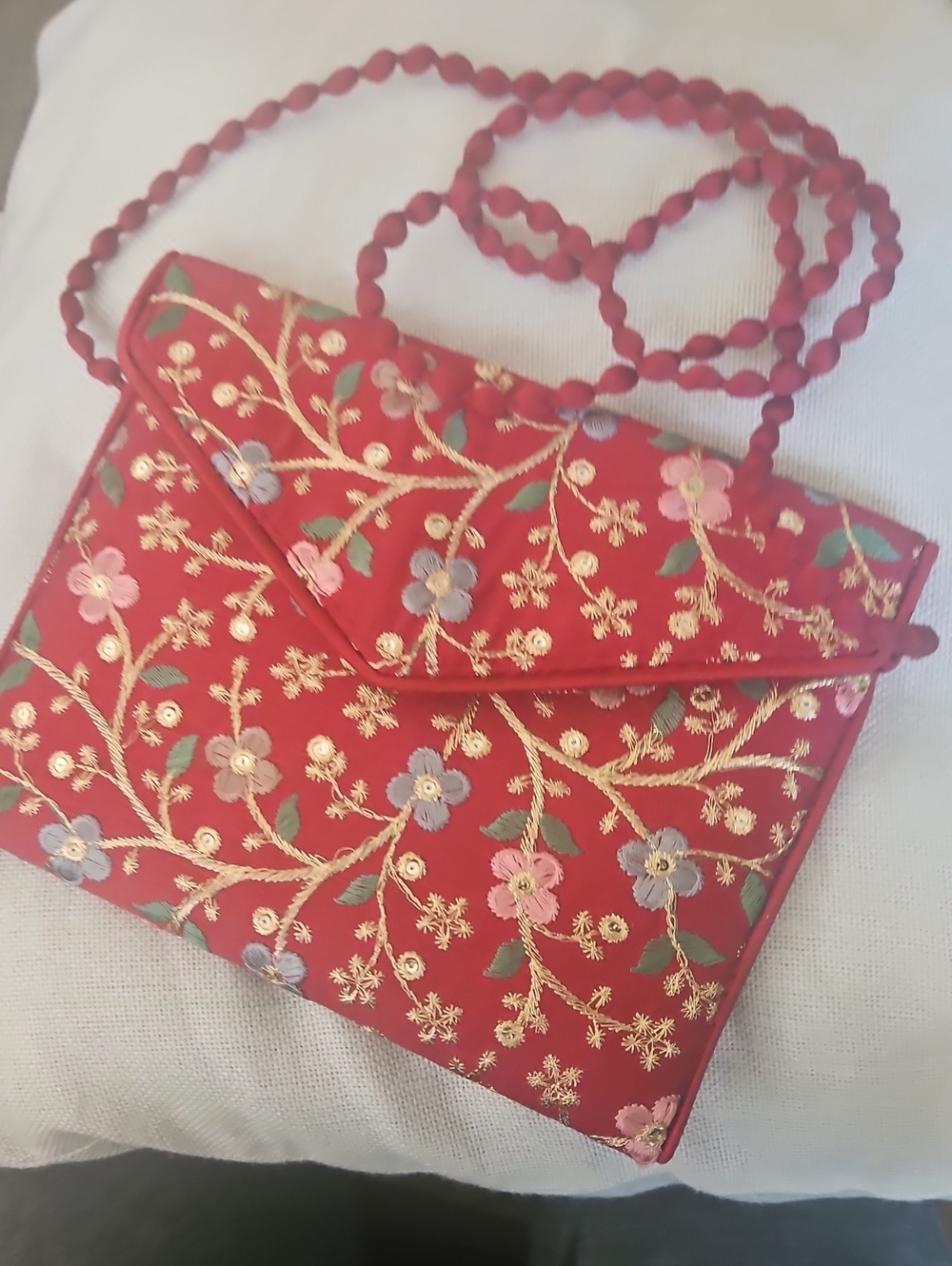 Red Floral Embroidered Crossbody Bag